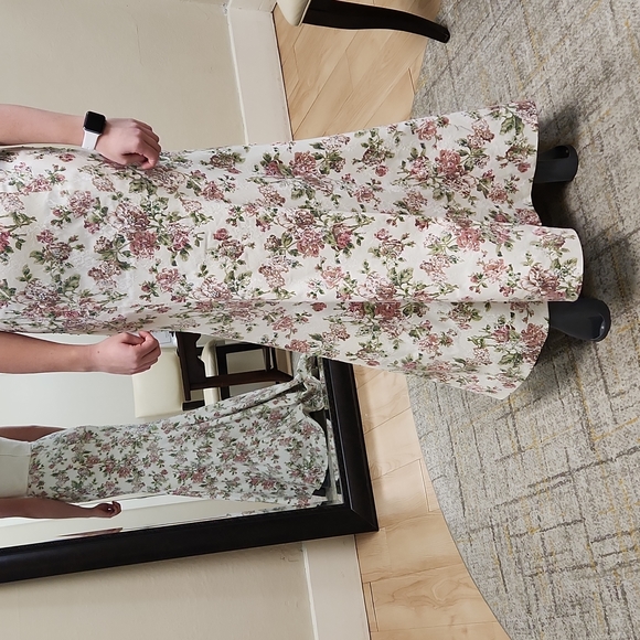 SIZE 8 white w/ pink & green floral 2 piece prom dress by Rachel Allan, no alter - Picture 3 of 13